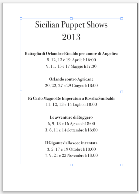 Programma spettacoli da aprile a novembre 2013
